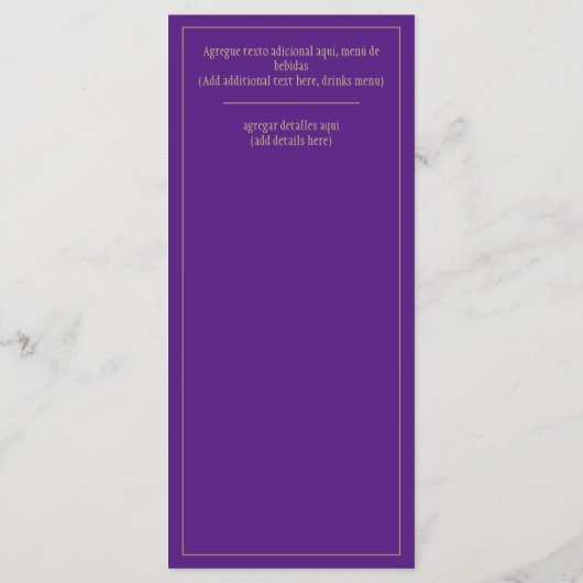 Menú Bodas Oro Morado Bilingüe Español Inglés Menu (Achterkant)