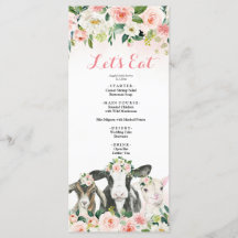 Menu boerderij Animal Floral Girl Baby shower