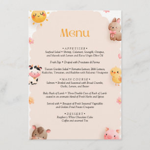 Menu Boerderijdieren Baby shower