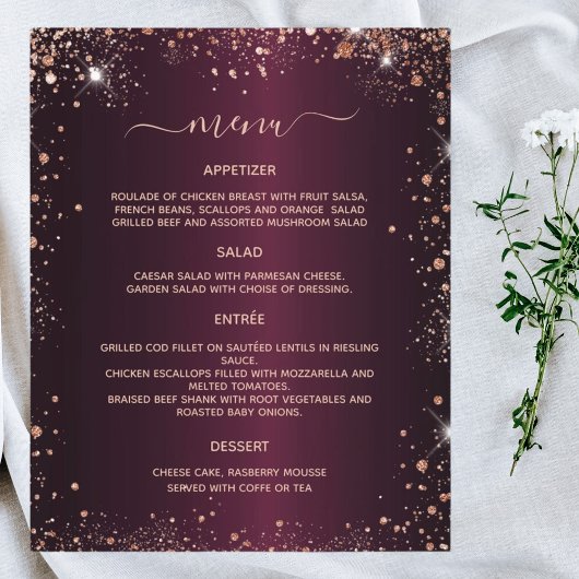Menu bordeaux roos gold