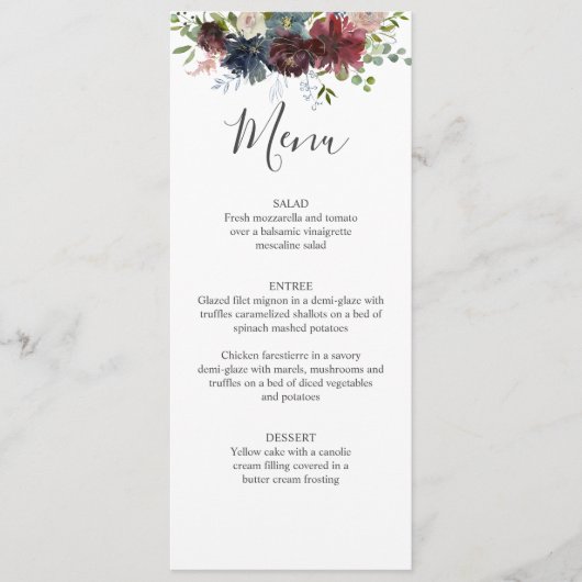 Menu Bourgogne en Blue Floral Wedding (Voorkant)