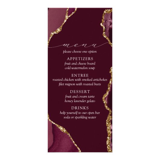Menu Bourgogne en Gold Agate Wedding (Voorkant)