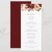 Menu Bourgogne en peach Floral Wedding (Voorkant / Achterkant)