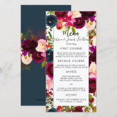 Menu Bourgondië, Blush+Navy Waterverf Bloemen Kaar (Voorkant / Achterkant)