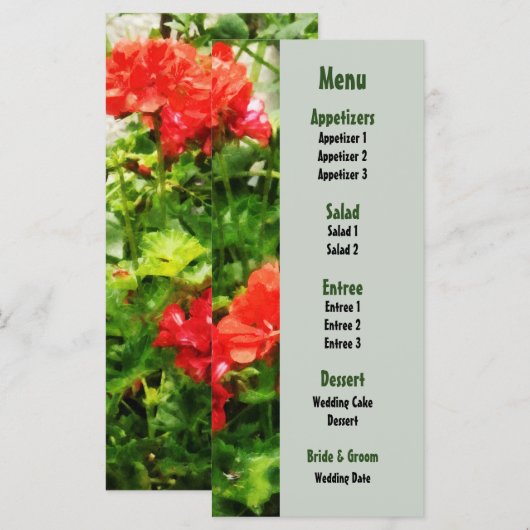Menu Bright Red Geraniums Weddenschap (Voorkant / Achterkant)