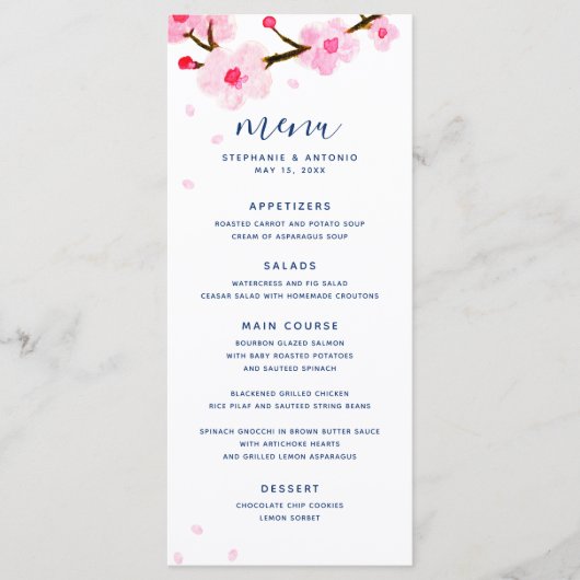 Menu Bright roze Cherry Blossom Weddenschap (Voorkant)