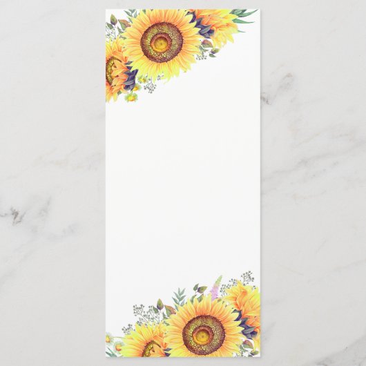 Menu Bright Yellow Sunflower Weddenschap (Achterkant)