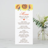 Menu Bright Yellow Sunflower Weddenschap (Staand voorkant)