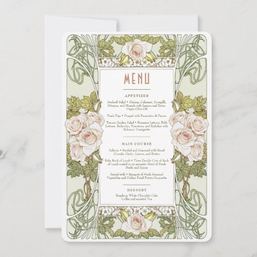 Menu Bruiloft Art Nouveau door Mucha Dinner Kaart (Voorkant)