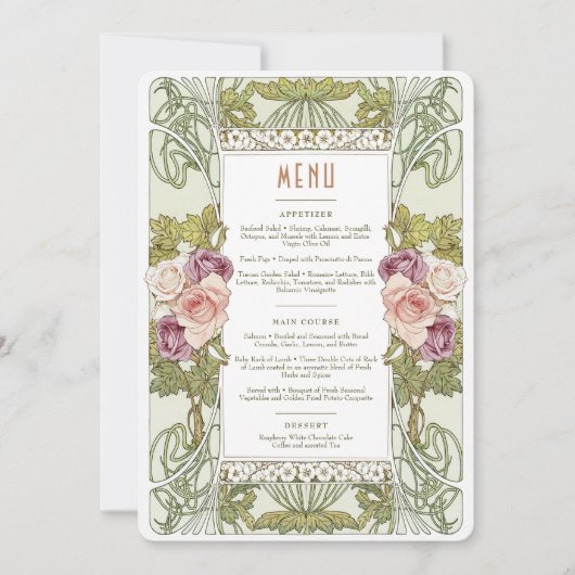 Menu Bruiloft  Art Nouveau door Mucha Dinner Kaart (Voorkant)