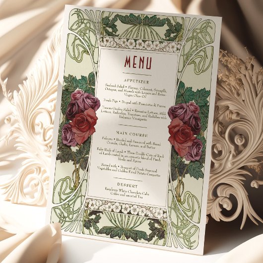Menu Bruiloft Art Nouveau door Mucha Dinner Kaart