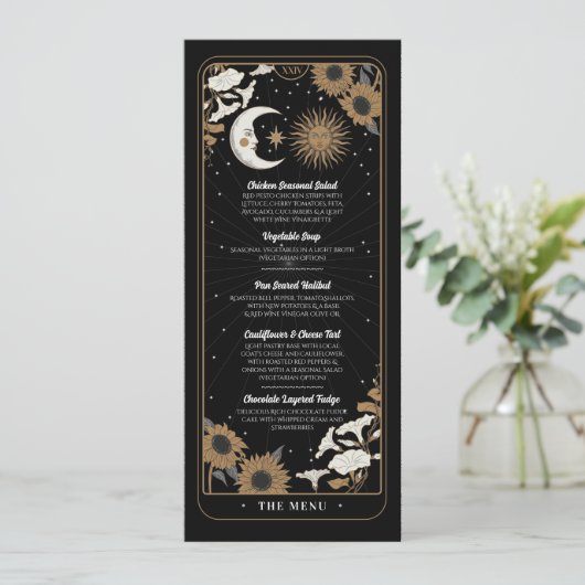 Menu Bruiloft Tarot Zon Maan Receptie Party Kaart (Staand voorkant)