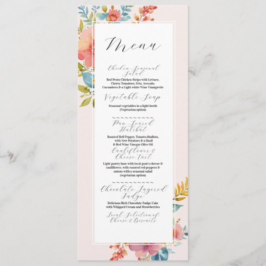 Menu Bruiloft Zomer Bloemen Moderne Receptie (Voorkant)