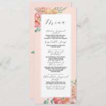 Menu Bruiloft Zomer Bloemen Waterverf Receptie