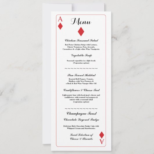 Menu Bruiloftsreceptie Diamond Speelkaarten Aas Kaart (Voorkant)