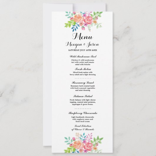 Menu Bruiloftsreceptie Elegante Bloemen Kaarten (Voorkant)
