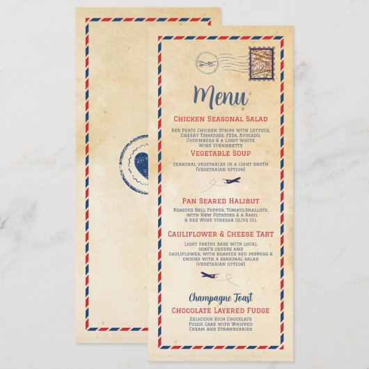 Menu Bruiloftsreceptie Reis Ansichtkaart Kaart (Voorkant / Achterkant)