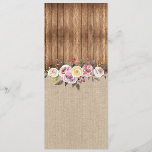 Menu Bruiloftsreceptie Rustieke Jute Hout Bloem (Achterkant)