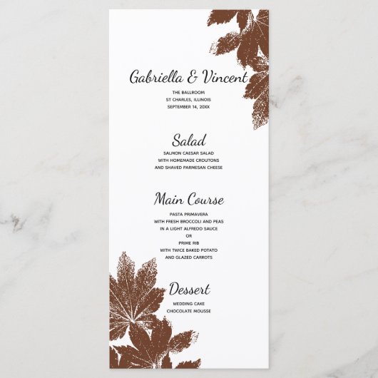 Menu Bruine Herfst Maple Leaf Stamp Weddenschap (Voorkant)