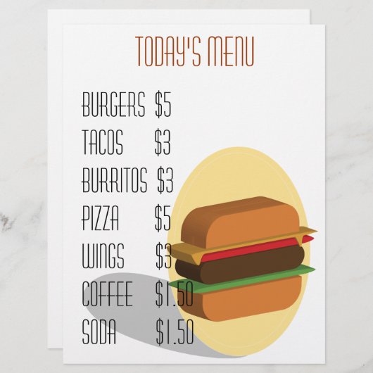 Menu Burger (Voorkant / Achterkant)