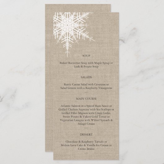 Menu Burlap Snowflake (Voorkant / Achterkant)