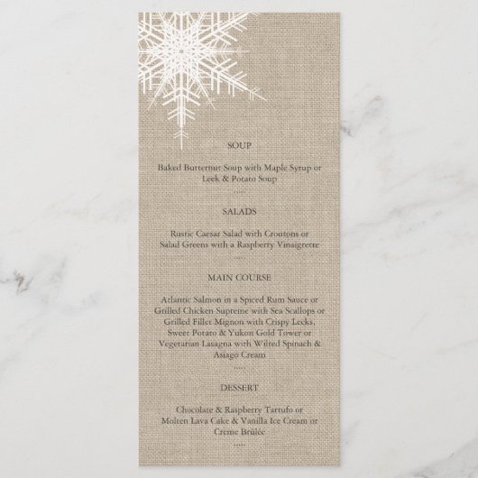 Menu Burlap Snowflake (Voorkant)