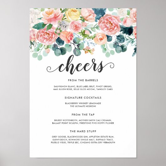 Menu Bushing Summer Floral Wedding Bar Poster (Voorkant)
