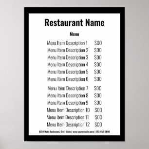 Menu Business Black and White Restaurant Sjabloon Poster