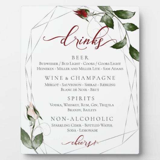 Menu Cabernet Blush Rozen Weddenschappen Fotoplaat (Voorkant)