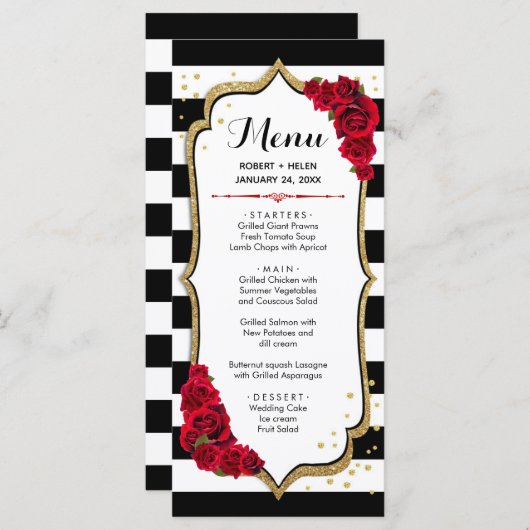 Menu Card - White Black Red Gold (Voorkant / Achterkant)