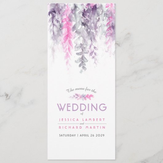 Menu cascading roze paarse bloemige waterverf (Voorkant)