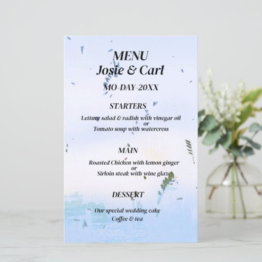 Menu Casual droom pastel blauw blad achtergrond (Staand voorkant)