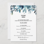 Menu Celestial Navy Blue Floral Kissing<br><div class="desc">Dit hemelvaardige blauw florale kissenmenu is perfect voor een moderne trouwreceptie. Het ontwerp is voorzien van marineschepen,  blauw en indigo prachtig met de hand getekende pinda's,  die in een charmante bouquet passen.</div>