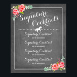 Menu Chalkboard Signature Drink met paardenmotief Poster<br><div class="desc">Het Menu van de Drink van de Handtekening van het Chalkboard met rode rozen van de waterverf en een paardenmotief.</div>
