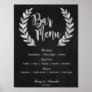 Menu Chalkboard Wreath Bar Poster