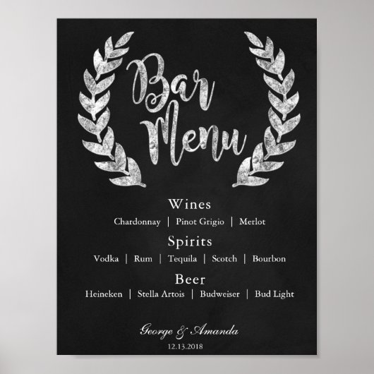 Menu Chalkboard Wreath Bar Poster (Voorkant)