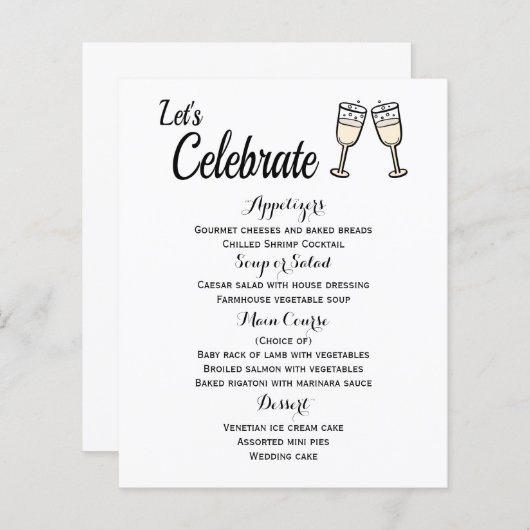 Menu Champagne Glasses Black and White Wedding (Voorkant / Achterkant)