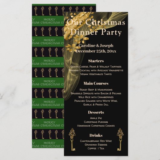 Menu Chic Black & Gold Kerstmis met kerstboom (Voorkant / Achterkant)