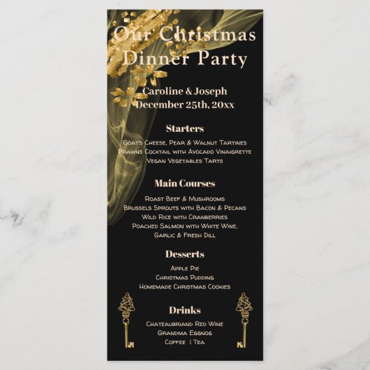 Menu Chic Black & Gold Kerstmis met kerstboom (Voorkant)