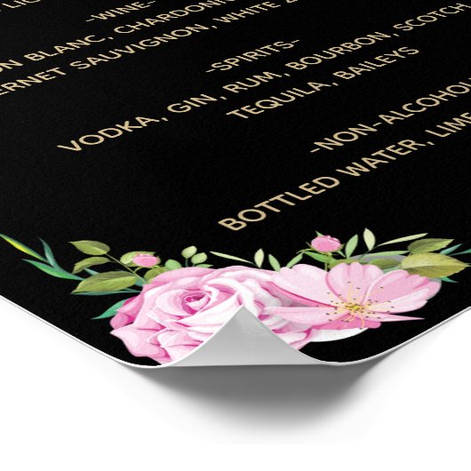 Menu Chic Black Roze Roses Drinken Poster (Hoek)
