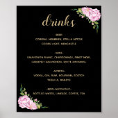 Menu Chic Black Roze Roses Drinken Poster (Voorkant)