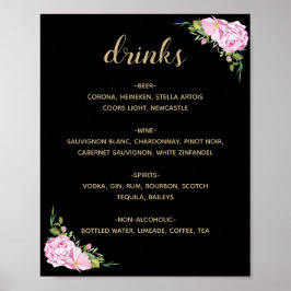Menu Chic Black Roze Roses Drinken Poster