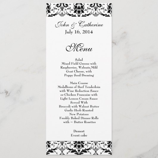Menu Chic Black & White Damask Wedding Table (Voorkant)