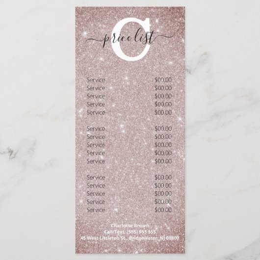 Menu Chic Blush Pink Glitter Monogram Salon Nails (Voorkant)