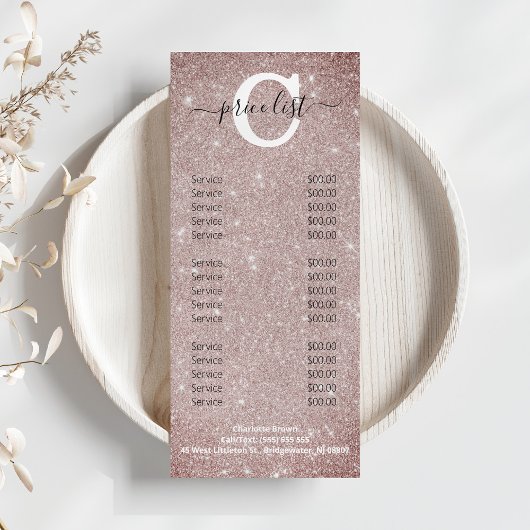 Menu Chic Blush Pink Glitter Monogram Salon Nails