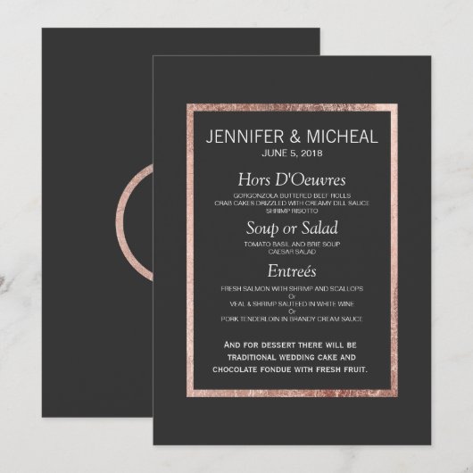 Menu Chic Faux Roos Gold Wedding (Voorkant / Achterkant)