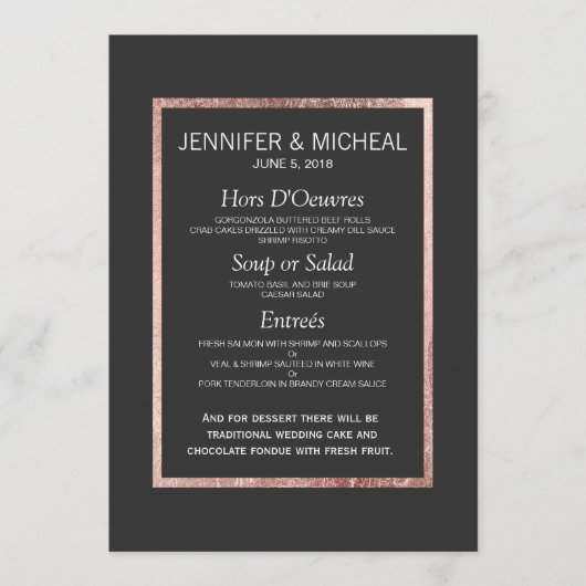 Menu Chic Faux Roos Gold Wedding (Voorkant)