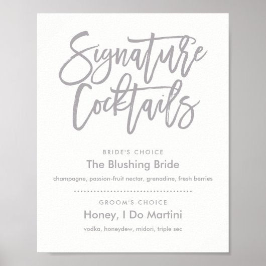 Menu Chic Hand Lettered Signature Cocktails Poster (Voorkant)
