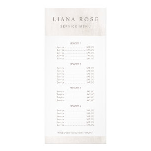 Menu Chic White Marble Salon and Spa Price List