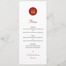 Menu Chinees Double Happiness Red Gold Wedding